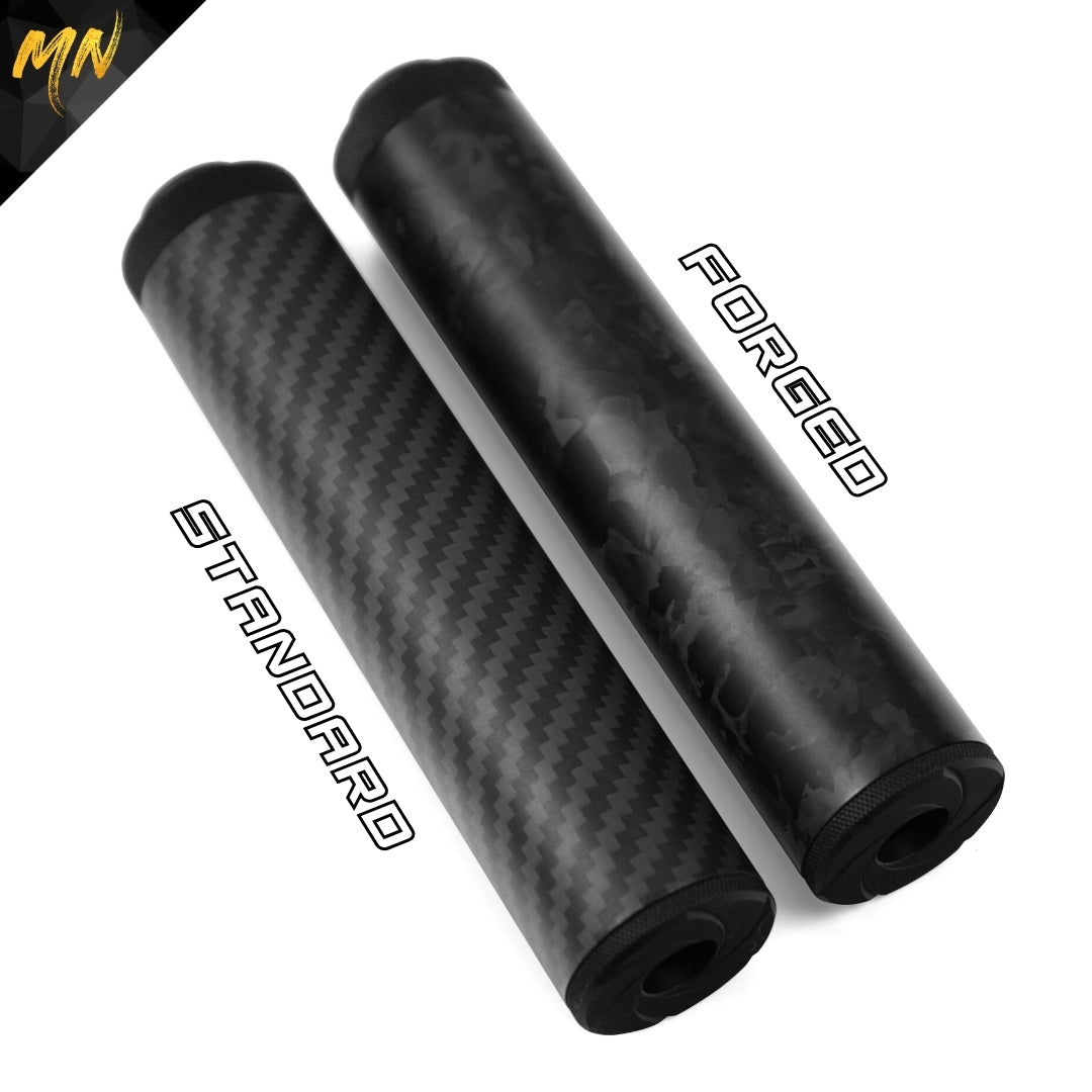 Minnesota Airsoft Gen 5 Phantom Carbon Fiber Airsoft Suppressor. This new upgraded carbon fiber airsoft suppressor, also known as an airsoft silencer, features real matte black carbon fiber, Forged Carbon Fiber, CNC T6 6061 aluminum, and acoustic-grade foam pre-installed. With red & black front end caps, a must-have for airsoft guns, offering improved sound reduction and making it the best upgrade for your airsoft gun in 2024! Carbon Fiber Comparison