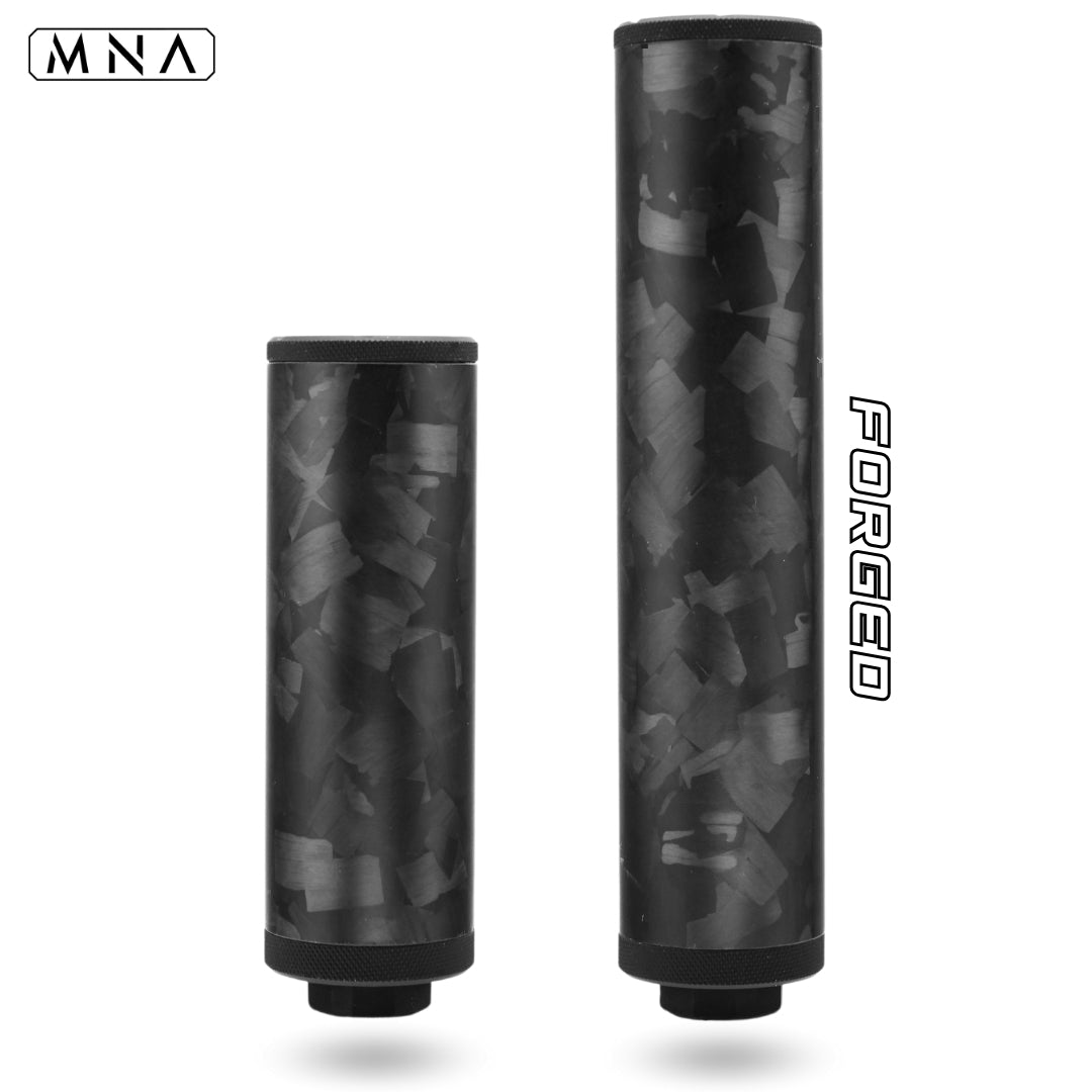 Premium carbon fiber airsoft silencer – Gen 6 Phantom suppressor for AEGs and GBB airsoft guns, Acetech tracer ready, tactical and ultra-lightweight. Forged carbon fiber gen 6 phantom MNA. Minnesota Airsoft.