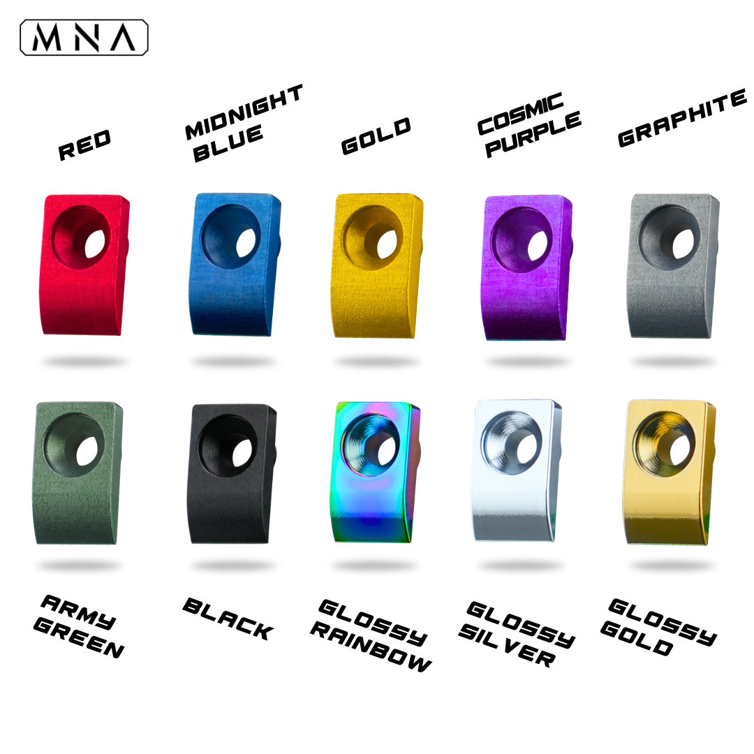 Custom Hammer pad upgrade for tokyo marui gas blowback airsoft pistol. Hammer pad aluminum CNC upgraded for custom hi capas in airsoft. Red, gold, blue, purple, grey, green, black, rainbow, and glossy chrome and gold colors.