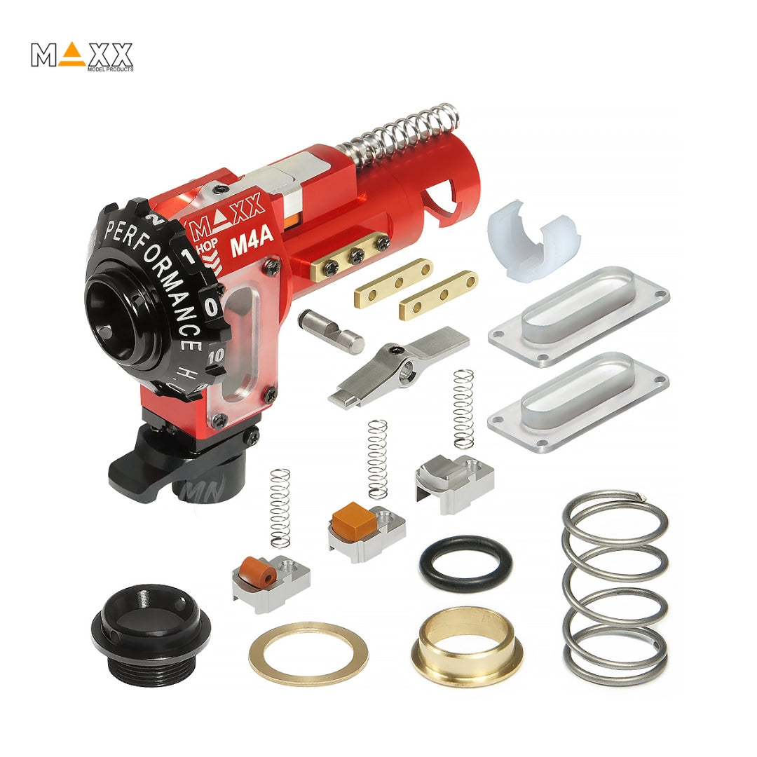 Upgrade precision with MAXX CNC Aluminum Hopup Chamber M4A Pro. Perfect fit for Tokyo Marui (incl. G&G, KRYTAC, not KWA) M4/M16 AEG series. Aluminum rotary dial, precision hopup lever for top-notch accuracy and consistency. Elevate your M4 AEG performance with MAXX's renowned hopup technology!