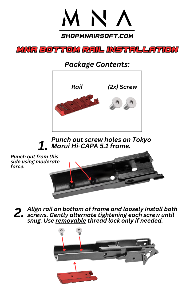 Hi Capa 5.1 Bottom Rail for tokyo marui gas blowback airsoft pistol. Custom upgrade hi capa part front bottom frame rail for hi capa made by MNA.