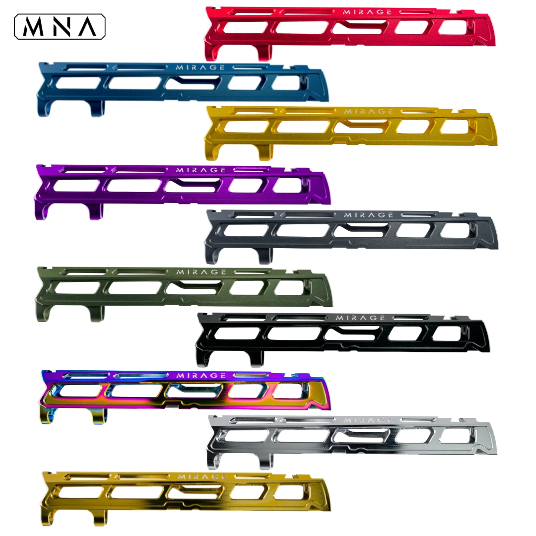 MNA Mirage CNC Aluminum Upgraded Hi Capa Slide for Tokyo Marui Hi Capa Airsoft pistols 5.1 length. Best custom upgraded slide for custom hi capa airsoft gas blowback pistols. Red, blue, gold, purple, rainbow, black and more colors.