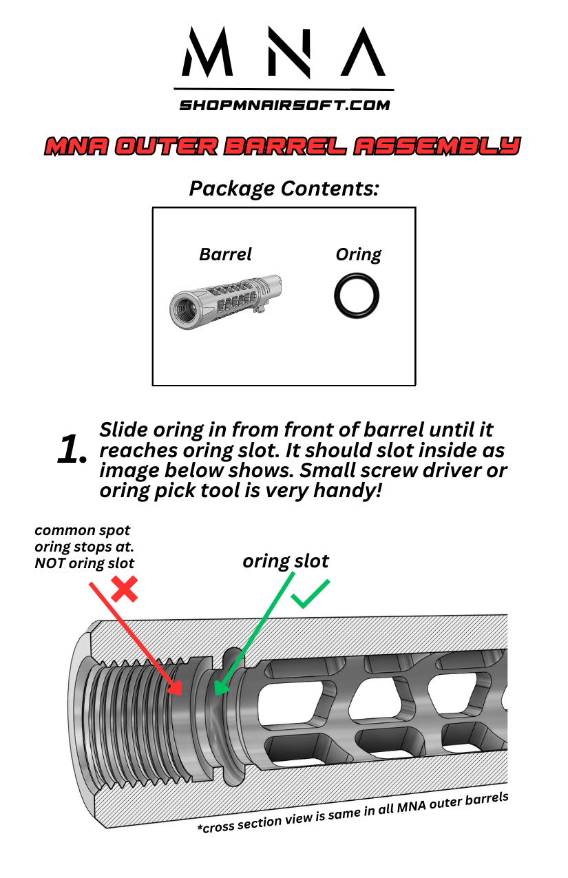 MNA airsoft Hi Capa torque spiral fluted skeletonized outer barrel for tokyo marui custom upgraded hi capa. Assembly Instructions for torque outer barrel.