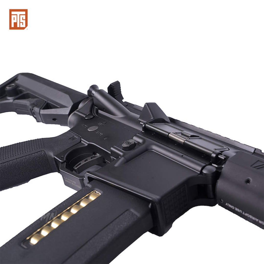 PTS Zev Core Elite M4 AEG Full metal airsof rifle. 7 inch, 10 inch, and 14 inch models for CQB or long range sniping airsoft gameplay. The best m4 aeg rifle out of the box. Pre-upgraded CYMA airsoft AEG Zev core PTS Elite m4 airsoft AEG rifle. side view of receiver