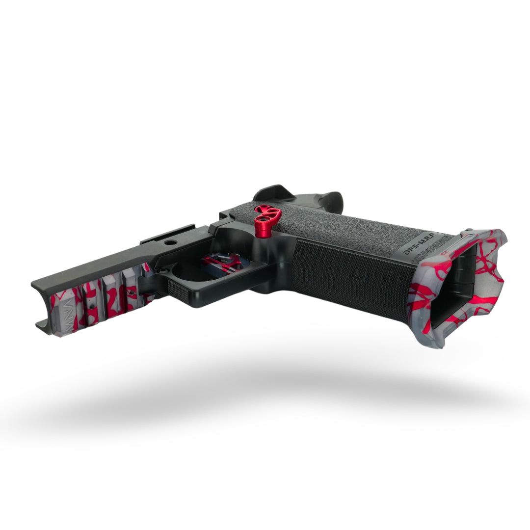 MNA project shatter custom anodized tokyo marui hi capa airsoft gas pistol. upgraded hicapa pistol for airsoft with red, purple, and gold anodizing for the best gas hi capa airsoft gun. bottom frame rail for hicapa pistols.