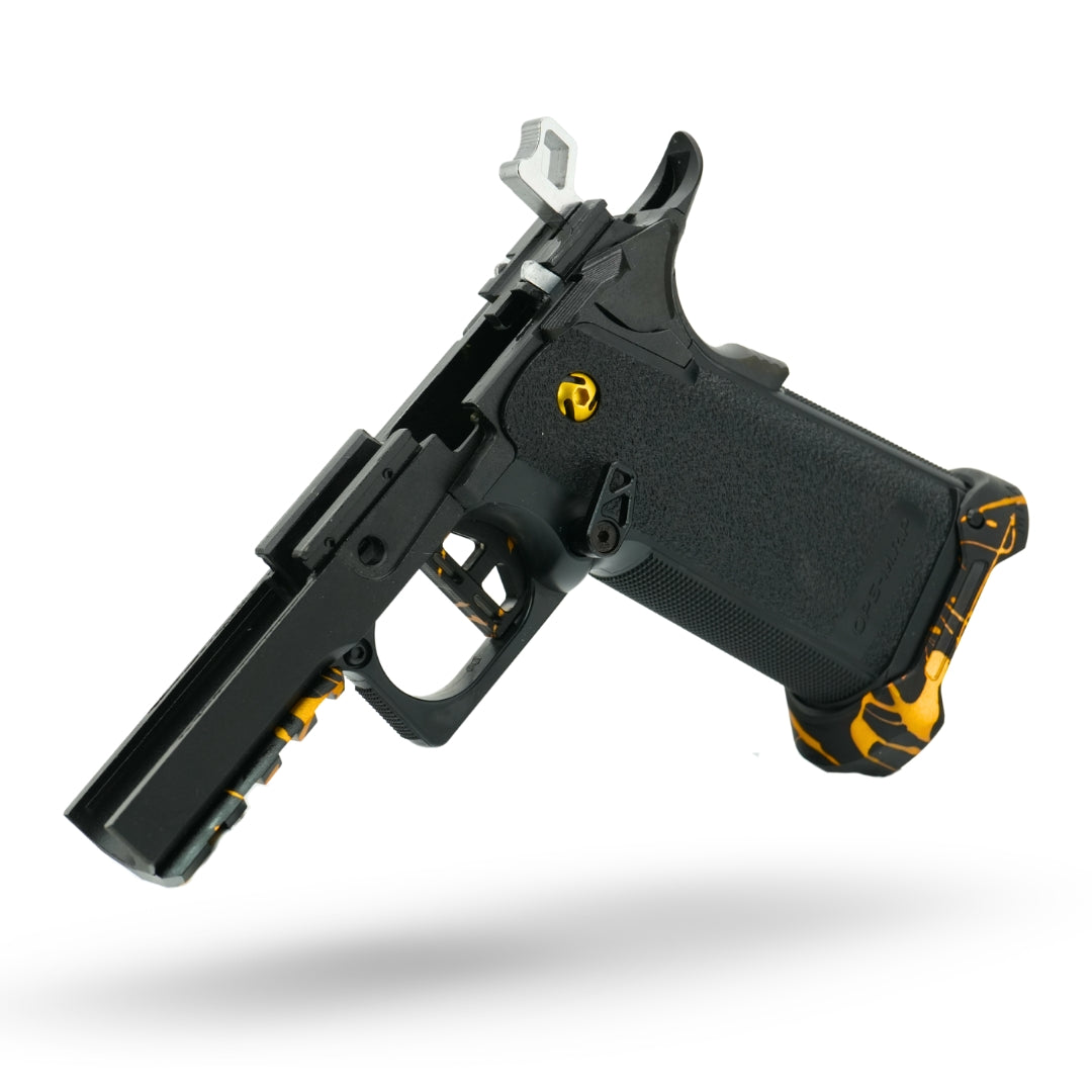 Pre-built Tokyo Marui Hi-Capa 5.1 custom gas pistol from MNA with anodized CNC aluminum slide, upgraded hop-up chamber, match-grade trigger, and tactical grip, designed for serious airsoft players seeking reliable upgrades.