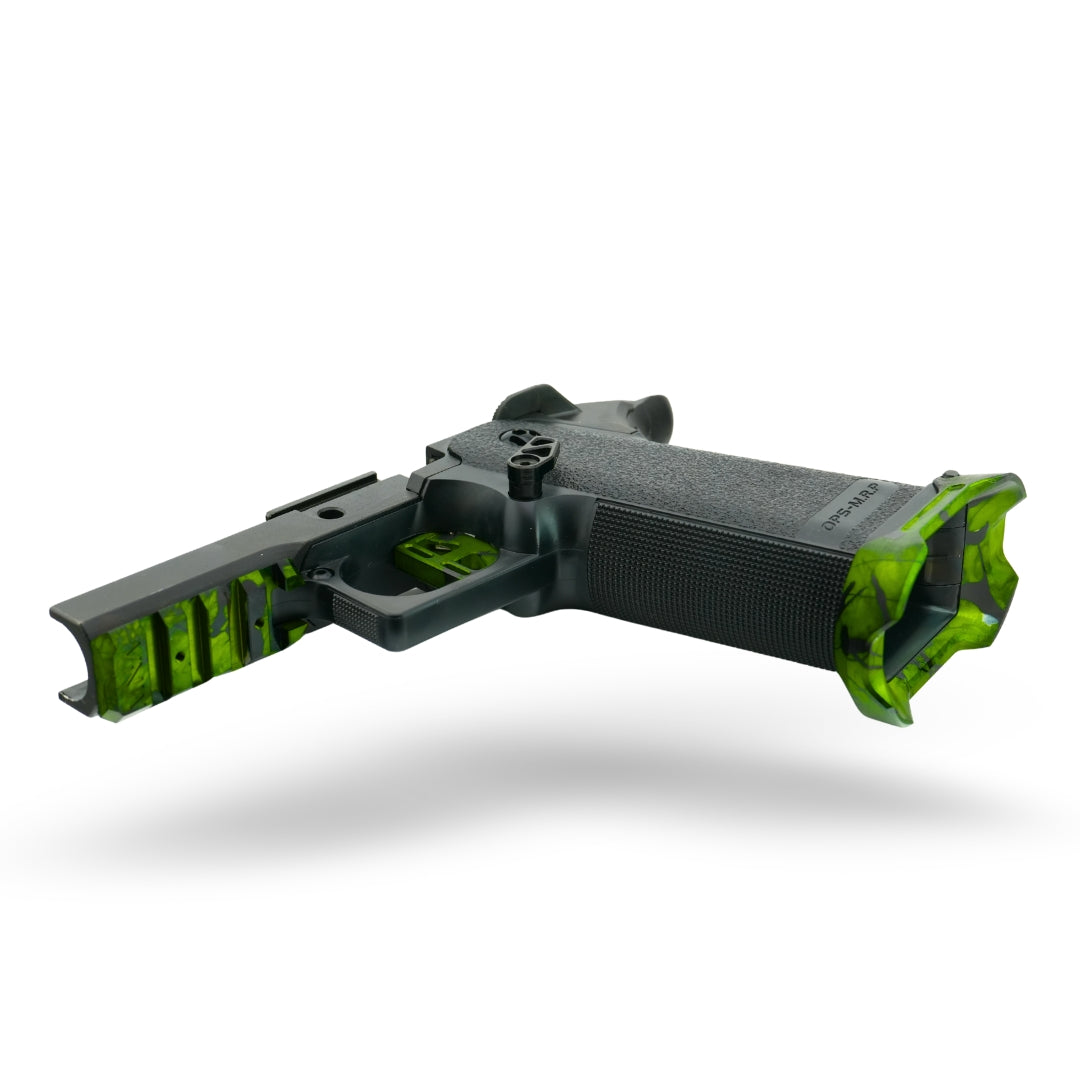 Custom Hi-Capa airsoft pistol built from a Tokyo Marui 5.1 base, featuring CNC slide, tactical magwell, upgraded hop-up unit, and fully pre-built for tournament play.