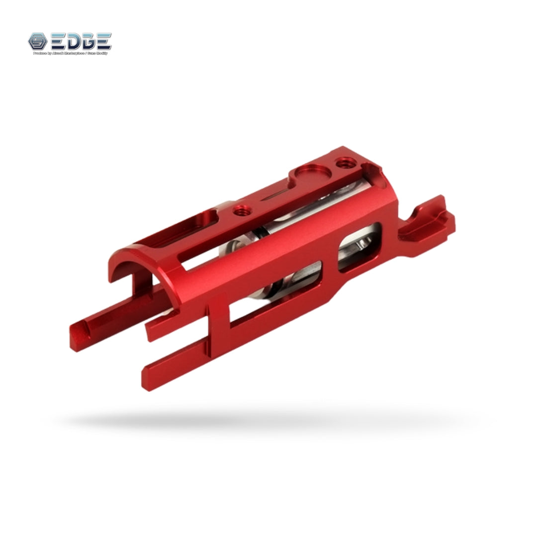EDGE Ultra Light red aluminum blowback housing BBU for Tokyo Marui Hi-Capa 5.1 and 1911 GBB airsoft pistols; CNC-machined upgrade part for custom Hi-Capa builds focused on reduced recoil and faster cycling.