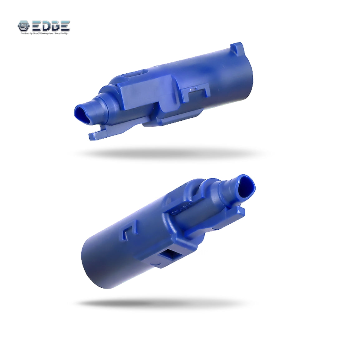 EDGE Airsoft reinforced upgraded Hi Capa nozzle for tokyo marui hi capa gas blowback airsoft pistol. Blue upgraded nozzle with internals for custom upgraded airsoft hicapa from EDGE or Airsoft masterpiece.