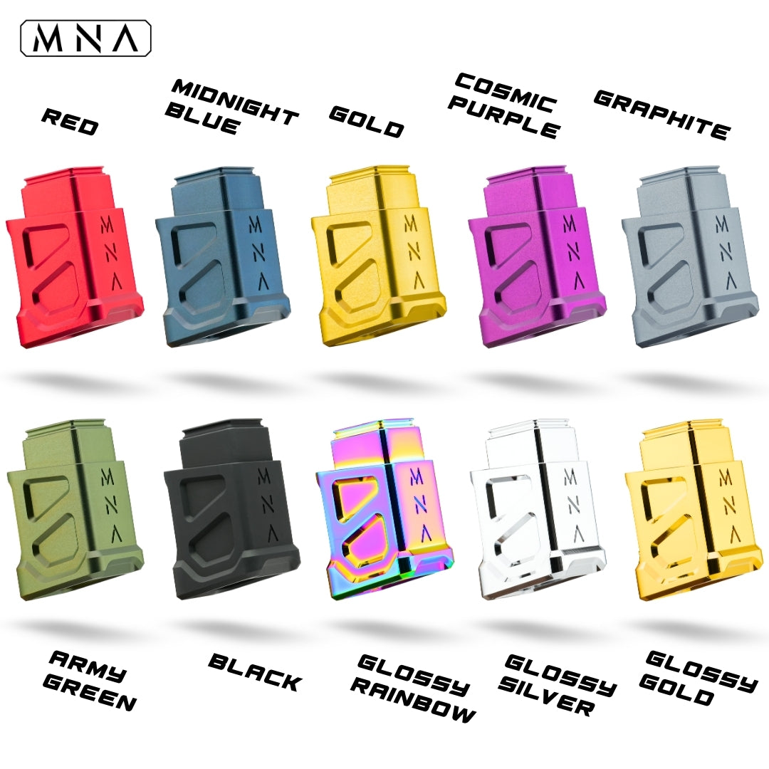 Hi Capa magazine extension in red, blue, green, gold, black, rainbow, purple. Custom upgraded hi capa magazine extension for tokyo marui gas blowback airsoft pistol. Best upgrade for magazine in 2025 for custom upgraded hicapa.