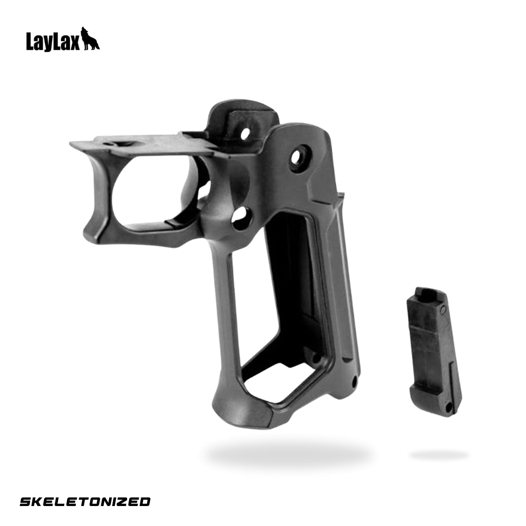 Laylax Nineball skeletonized hi capa grip for tokyo marui custom upgraded airsoft pistols. Airsoft hi capa grip skeletonized nineball for hi capa gas blowback airsoft pistols.