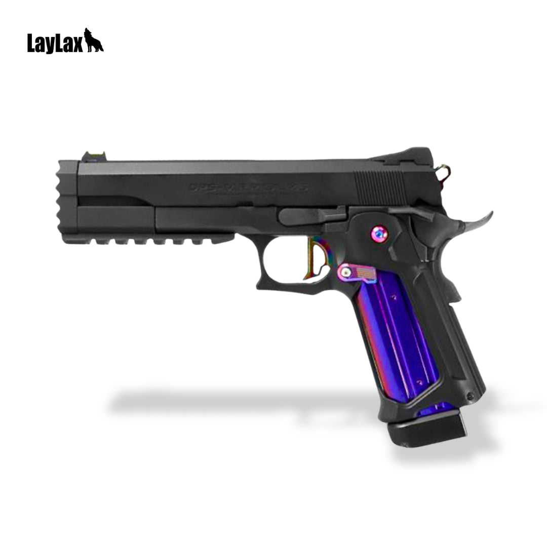 Laylax Nineball skeletonized hi capa grip for tokyo marui custom upgraded airsoft pistols. Airsoft hi capa grip skeletonized nineball for hi capa gas blowback airsoft pistols. rainbow hi capa grip.