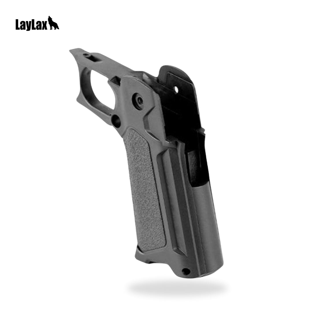 Laylax Nineball skeletonized hi capa grip for tokyo marui custom upgraded airsoft pistols. Airsoft hi capa grip skeletonized nineball for hi capa gas blowback airsoft pistols. black stippled pistol grip.