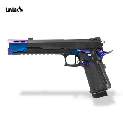 Laylax Nineball skeletonized hi capa grip for tokyo marui custom upgraded airsoft pistols. Airsoft hi capa grip skeletonized nineball for hi capa gas blowback airsoft pistols. stippled rainbow pistol grip. nineball laylax.