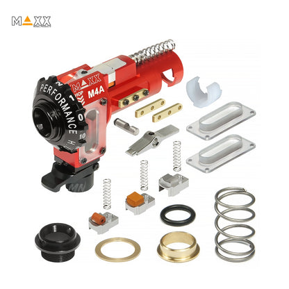 Upgrade precision with MAXX CNC Aluminum Hopup Chamber M4A Pro. Perfect fit for Tokyo Marui (incl. G&G, KRYTAC, not KWA) M4/M16 AEG series. Aluminum rotary dial, precision hopup lever for top-notch accuracy and consistency. Elevate your M4 AEG performance with MAXX's renowned hopup technology!