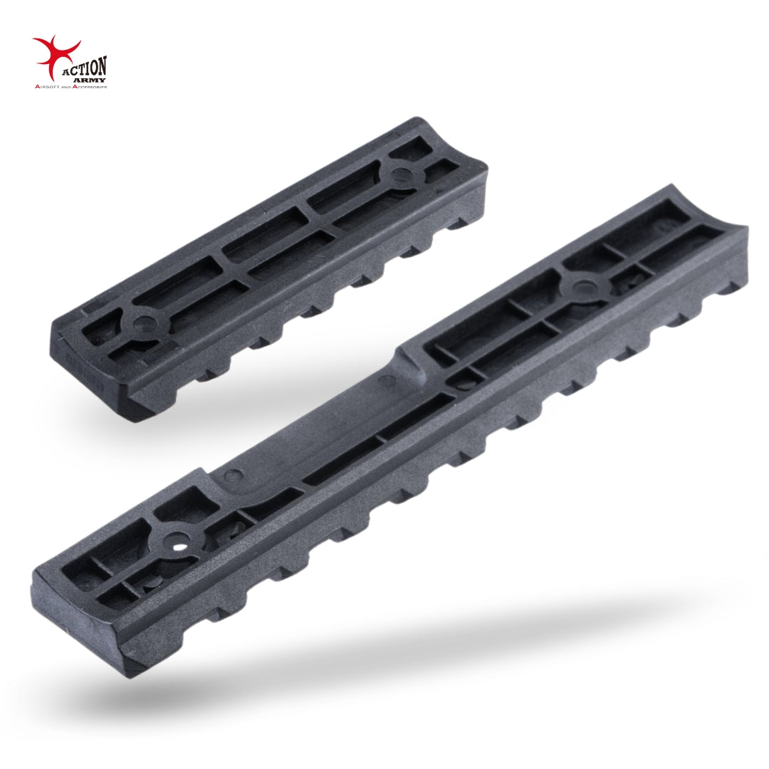 Rail Set for Action Army AAP-01 Assassin Gas Blowback Airsoft Pistol. Black polymer top and bottom rails picatinny for action army aap 01 pistol airsoft. Comes with hardware to mount on your action army custom aap 01 pistol gas blowback.