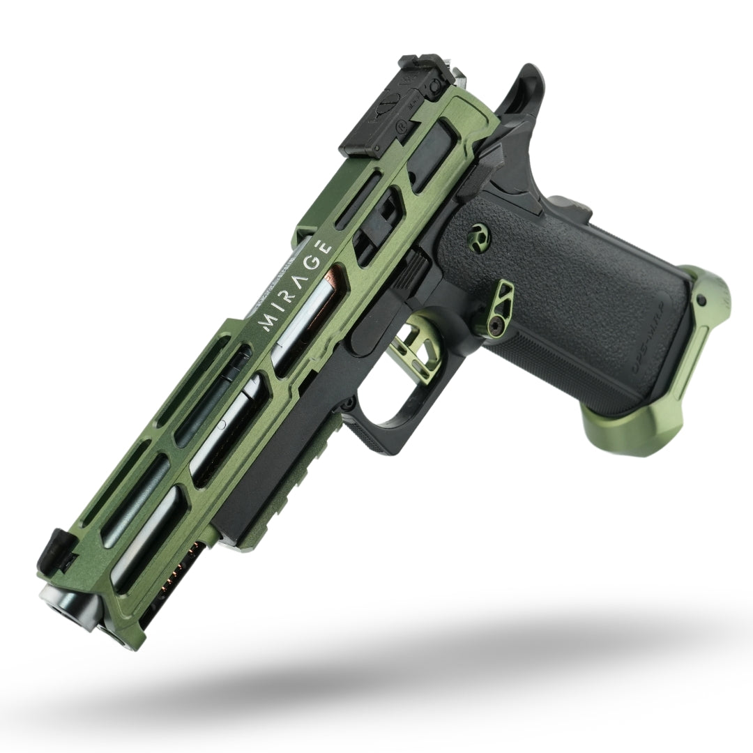 MNA project artemis is a black and army green tokyo marui hi capa. This gas blowback airsoft pistol is a tokyo marui hi capa 5.1 that has been upgraded with custom upgrades for the hi capa airsoft pistol platform.