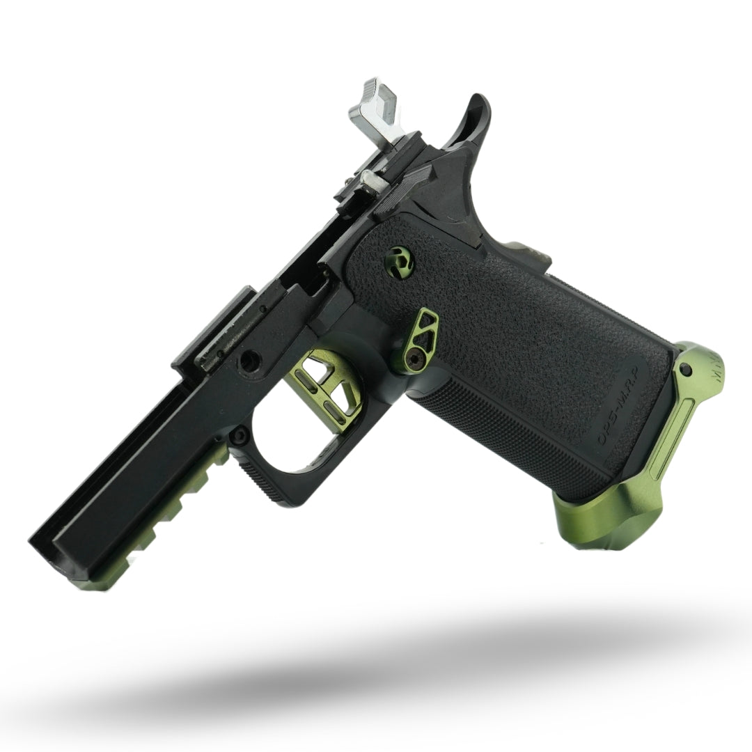 MNA project artemis is a black and army green tokyo marui hi capa. This gas blowback airsoft pistol is a tokyo marui hi capa 5.1 that has been upgraded with custom upgrades for the hi capa airsoft pistol platform. custom lower image