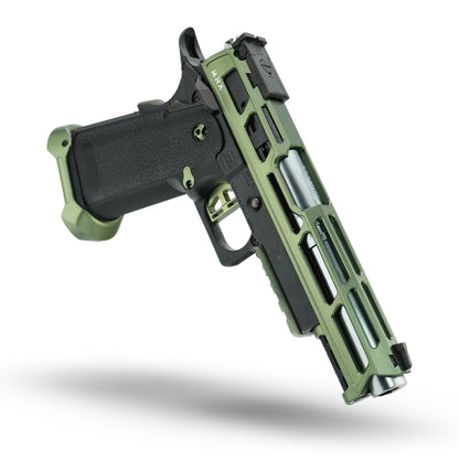 MNA project artemis is a black and army green tokyo marui hi capa. This gas blowback airsoft pistol is a tokyo marui hi capa 5.1 that has been upgraded with custom upgrades for the hi capa airsoft pistol platform. Ejection port barrel side