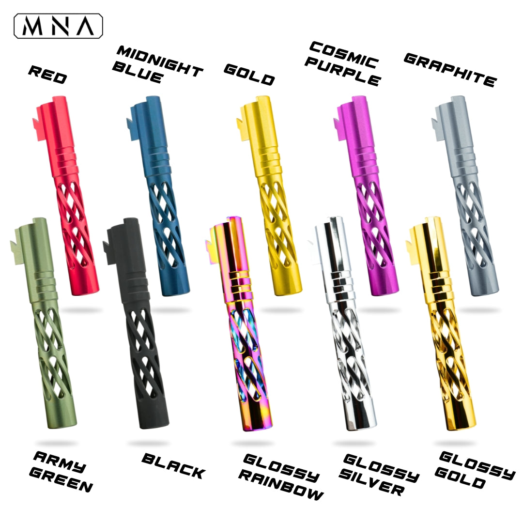 MNA airsoft Hi Capa torque spiral fluted skeletonized outer barrel for tokyo marui custom upgraded hi capa.