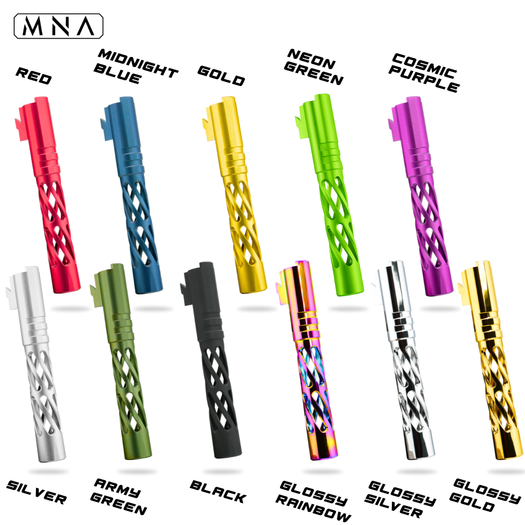 MNA airsoft Hi Capa torque spiral fluted skeletonized outer barrel for tokyo marui custom upgraded hi capa.