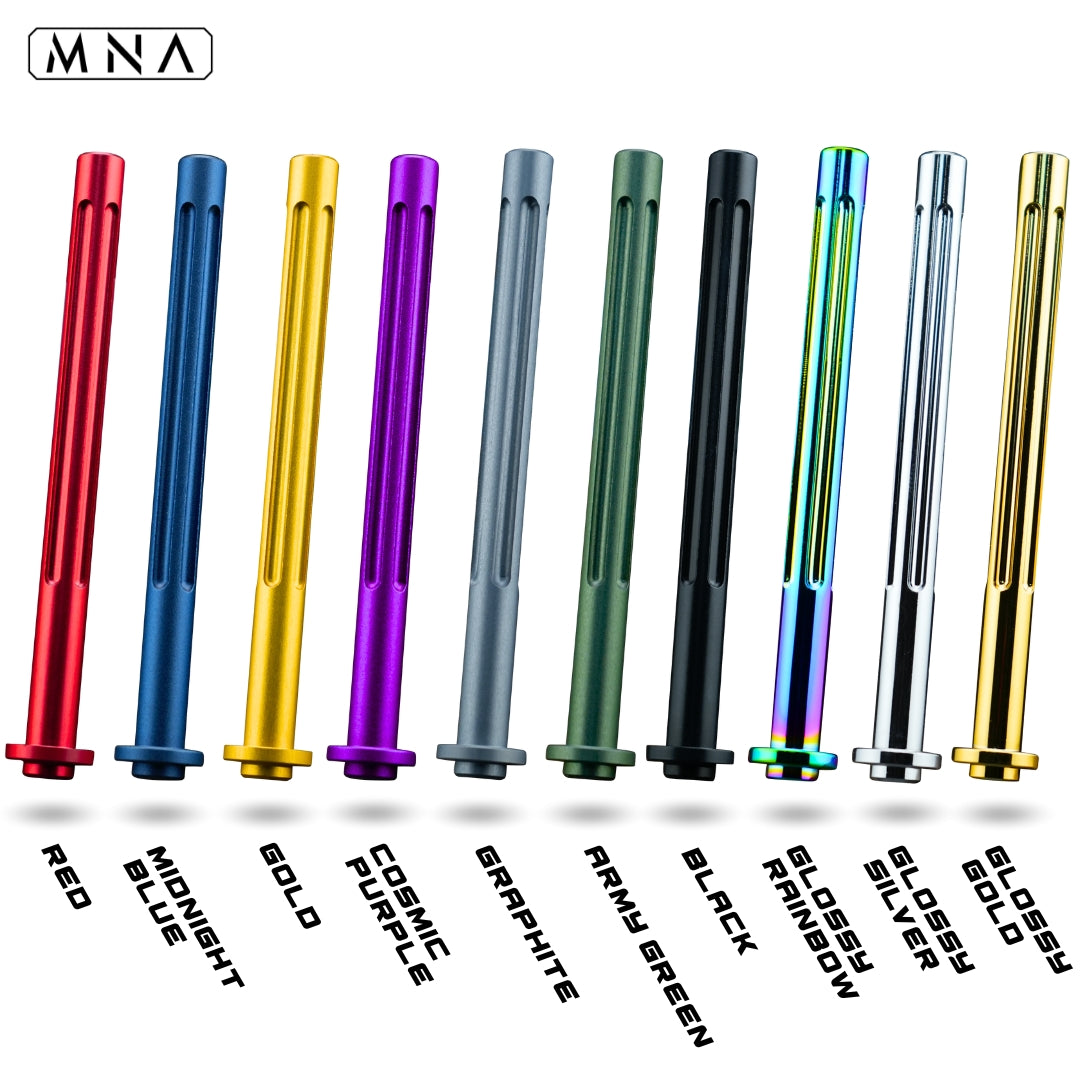 MNA fluted guide rod upgrade for custom tokyo marui hi capa. Upgraded guide rod in various colors for tokyo marui custom upgraded hi capa airsoft gas blowback pistol.
