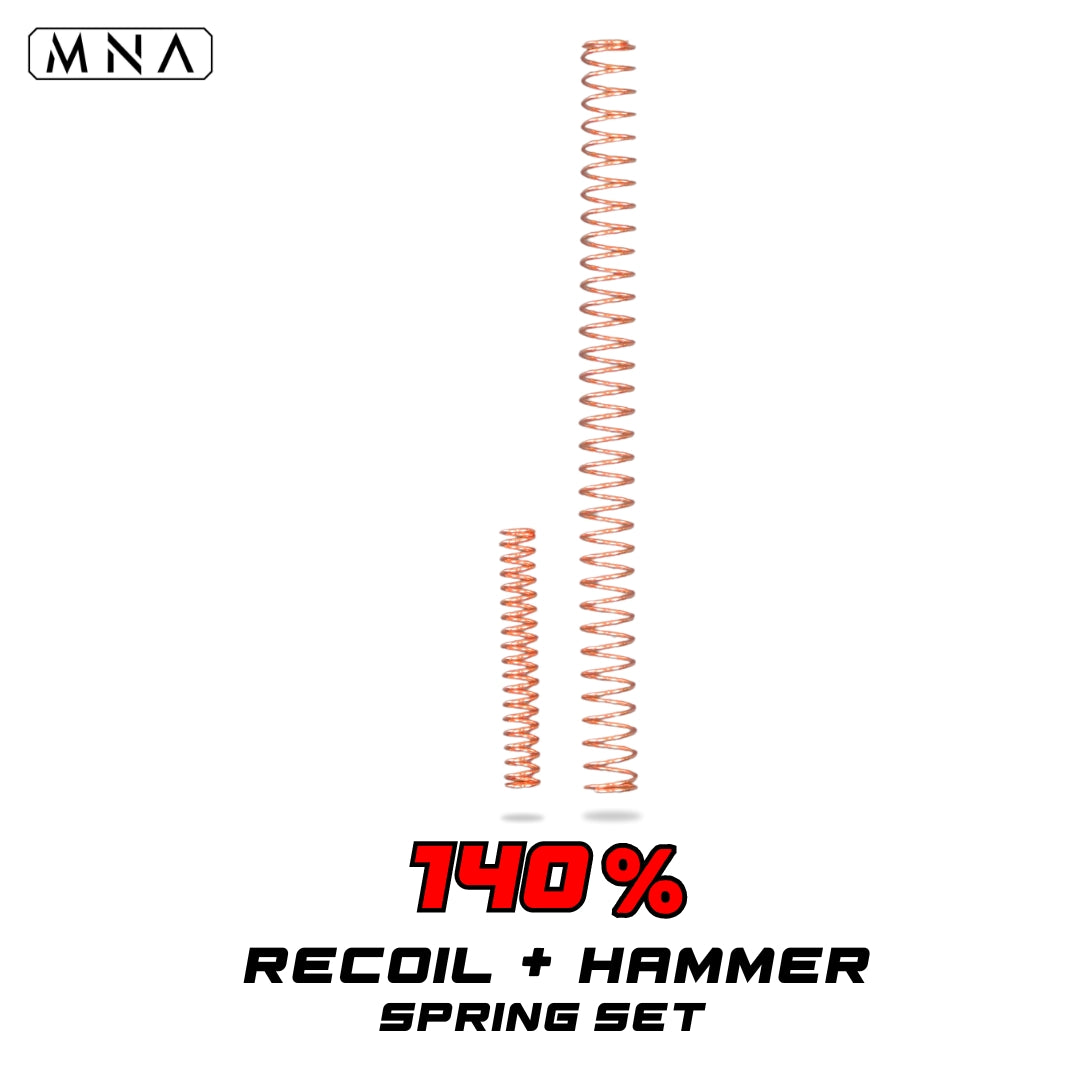MNA airsoft hi capa custom hi capa recoil spring. Recoil spring for custom hi capa tokyo marui hicapa 5.1. 140% upgraded recoil spring for airsoft pistol. Gas blowback airsoft Hi-Capa 140 percent upgraded recoil spring set with hammer spring. Best 140% minnesota airsoft hi capa recoil spring for tokyo marui custom airsoft pistol.