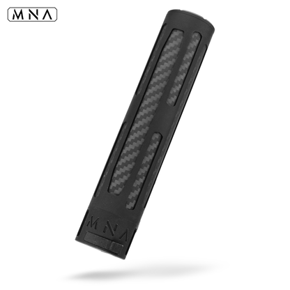 MNA illusion carbon fiber airsoft suppressor with quick detach QD system. Aluminum QD mock suppressor for airsoft guns from minnesota airsoft. Warp steel metal flash hider for illusion airsoft silencer. Twill carbon fiber airsoft.