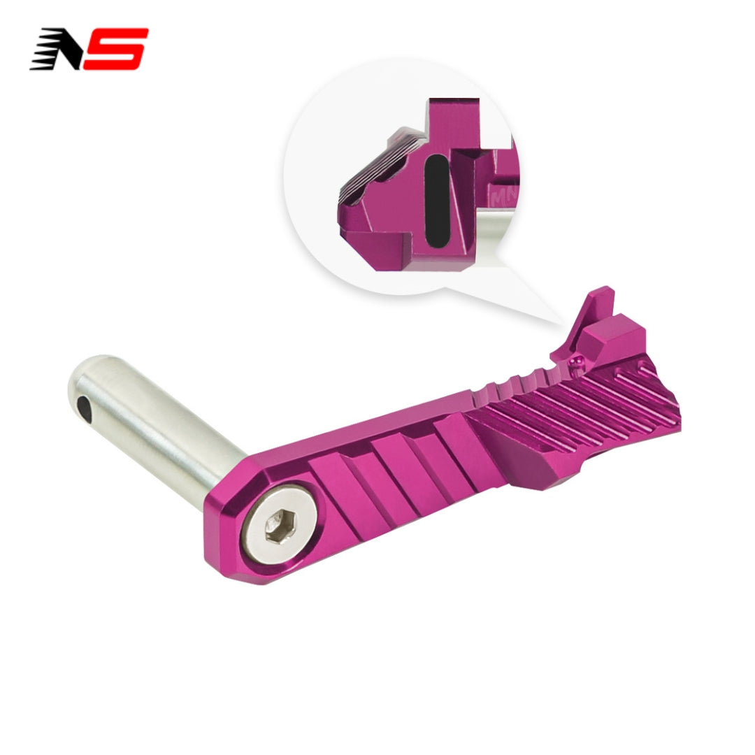 NexxSpeed CNC Slide Release for Hi Capa airsoft guns. Designed with 7075 aluminum and Delrin, this lightweight slide catch minimizes friction and wear, making it the perfect upgrade for Tokyo Marui Hi-CAPA builds. Purple Slide Catch Hi Capa.