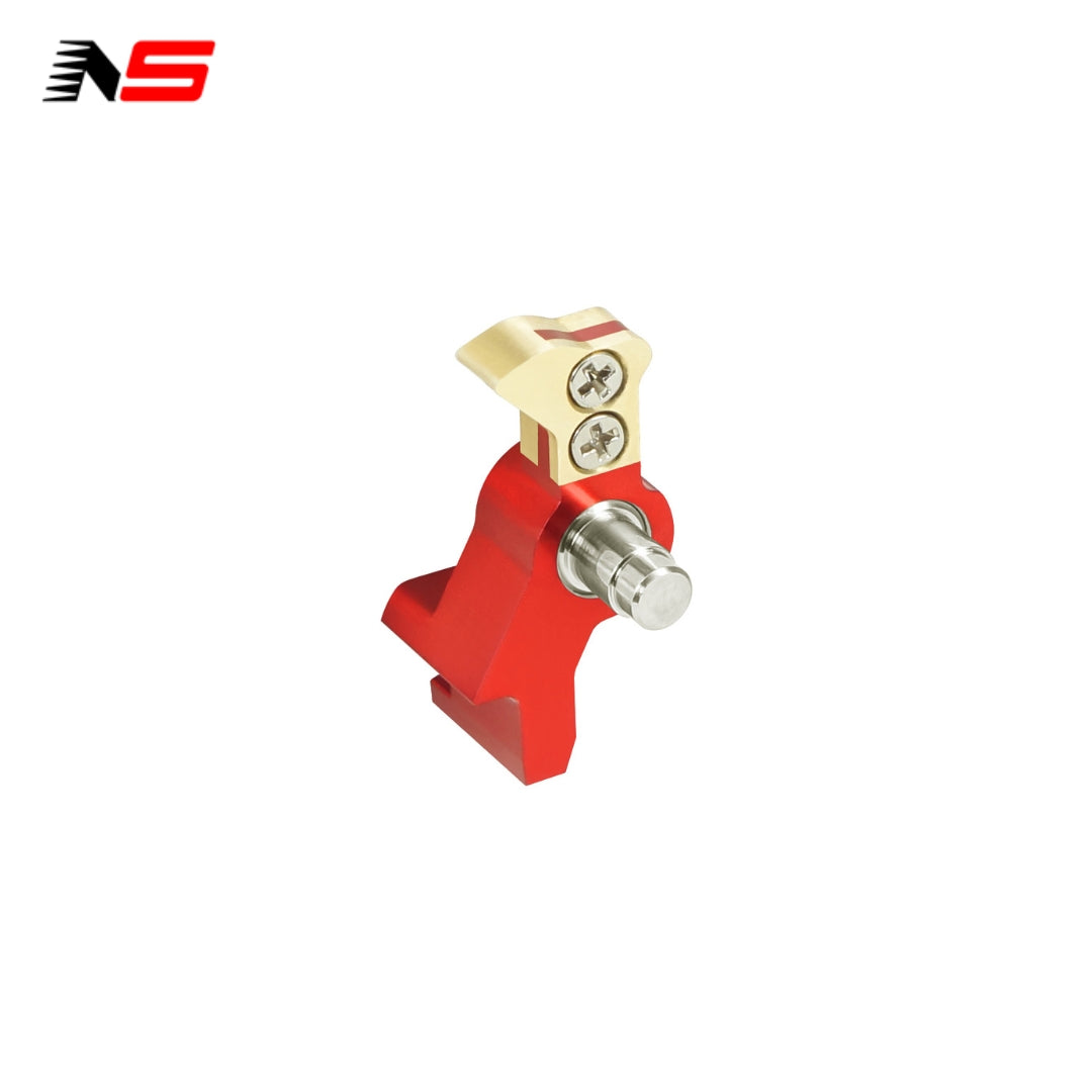 NexxSpeed CNC Sear for Tokyo Marui Hi Capa airsoft pistols. Made from lightweight 7075 aluminum and durable brass, this 4g sear ensures superior durability and precision alignment with its stainless steel pin. Red Sear for Hi Capa Gas blowback pistol.