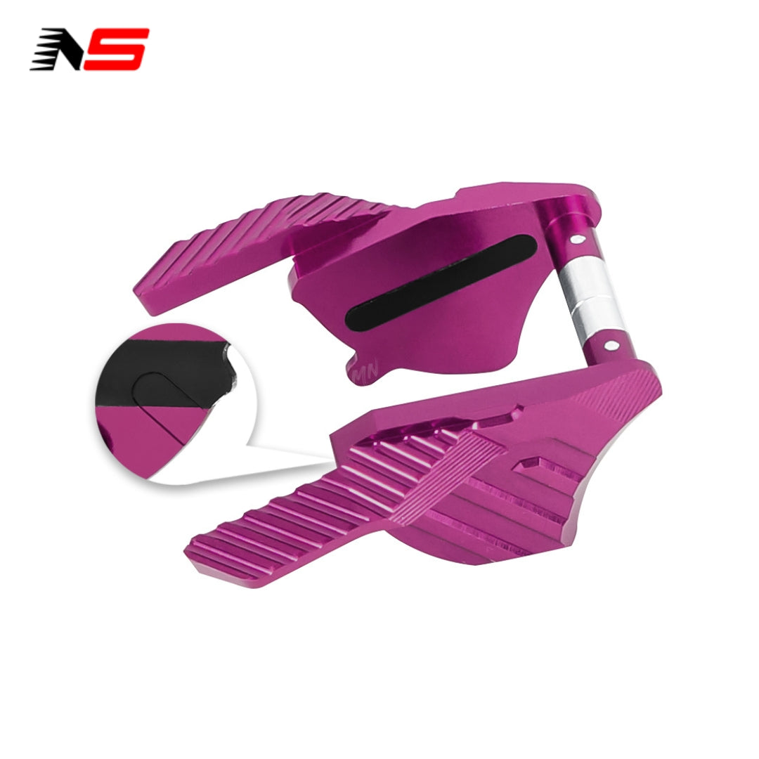 Enhance your airsoft game with the NexxSpeed CNC Thumb Safeties for Tokyo Marui Hi Capa. The 7075 aluminum and Delrin construction minimizes wear and friction, providing smooth and durable performance. Purple Hi Capa rear safety.