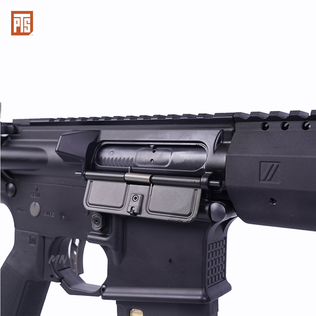PTS Zev Core Elite M4 AEG Full metal airsof rifle. 7 inch, 10 inch, and 14 inch models for CQB or long range sniping airsoft gameplay. The best m4 aeg rifle out of the box. Pre-upgraded CYMA airsoft AEG Zev core PTS Elite m4 airsoft AEG rifle. dust cover view with CNC trigger and receiver