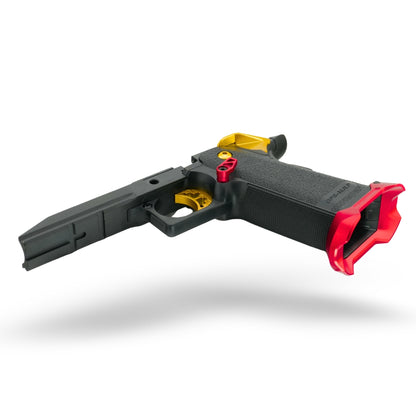 Pre-built upgraded Hi-Capa airsoft pistol with premium parts: MNA Mirage slide, Torque barrel, NexxSpeed TDC hop-up, Maple Leaf Autobot bucking, Lambda 6.01mm inner barrel, and Tokyo Marui Gold Match base for elite-level performance.