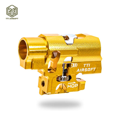 Airsoft players trust the TTI Infinity Gold CNC TDC Hop Up Unit for Tokyo Marui Hi Capa. Made from lightweight 7075 aluminum, it delivers unparalleled accuracy and precision with its innovative True TDC design.