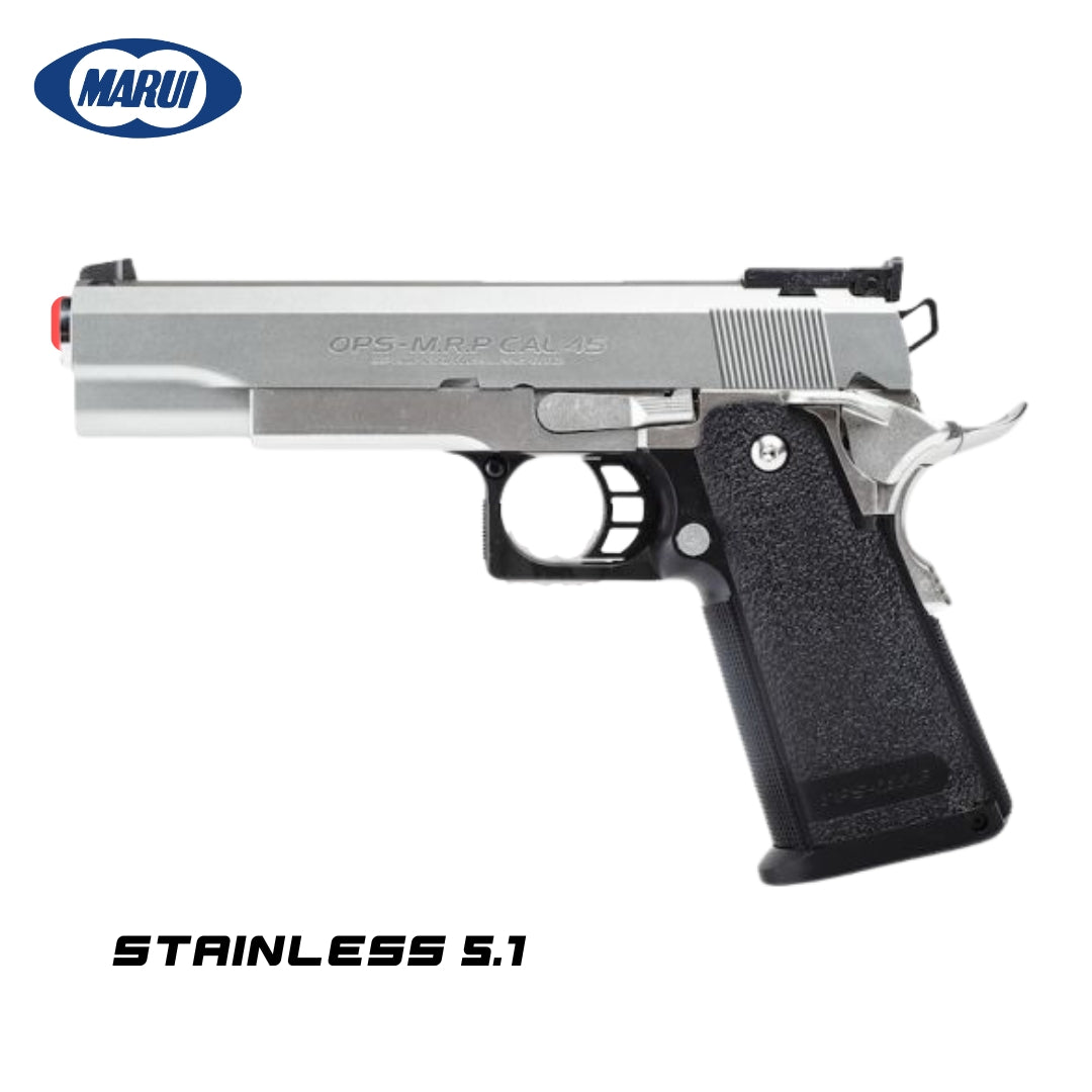 Tokyo Marui Hi Capa 5.1 Stainless Gas Blowback Pistol. This iconic airsoft pistol with a stainless finish is regarded as the best platform for aftermarket parts, setting the benchmark in airsoft gas pistol performance.