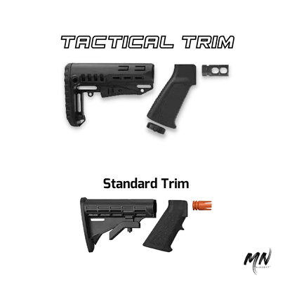New Gen 3 Wolverine Airsoft Tactical Trim HPA M4. Image of the Wolverine MTW HPA airsoft rifle, engineered for precision and range. Customizable HPA airsoft gun, equipped with Wolverine Airsoft engines and regulators. Enhance your loadout with Wolverine Airsoft accessories, achieving unmatched accuracy in both long-range sniping and intense CQB encounters. Minnesota Airsoft offers Wolverine's reliability and performance, in all lengths such as 7 inch CQB, 10 inch Rifle, and 14 inch DMR. 