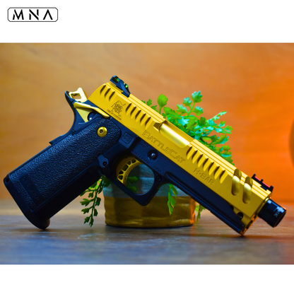 custom built tokyo marui hi capa. Assembly of upgraded and custom hi capas for airsoft gas blowback pistols. the best building service of assembling your new custom hicapa pistol. gold and black custom hi capa.