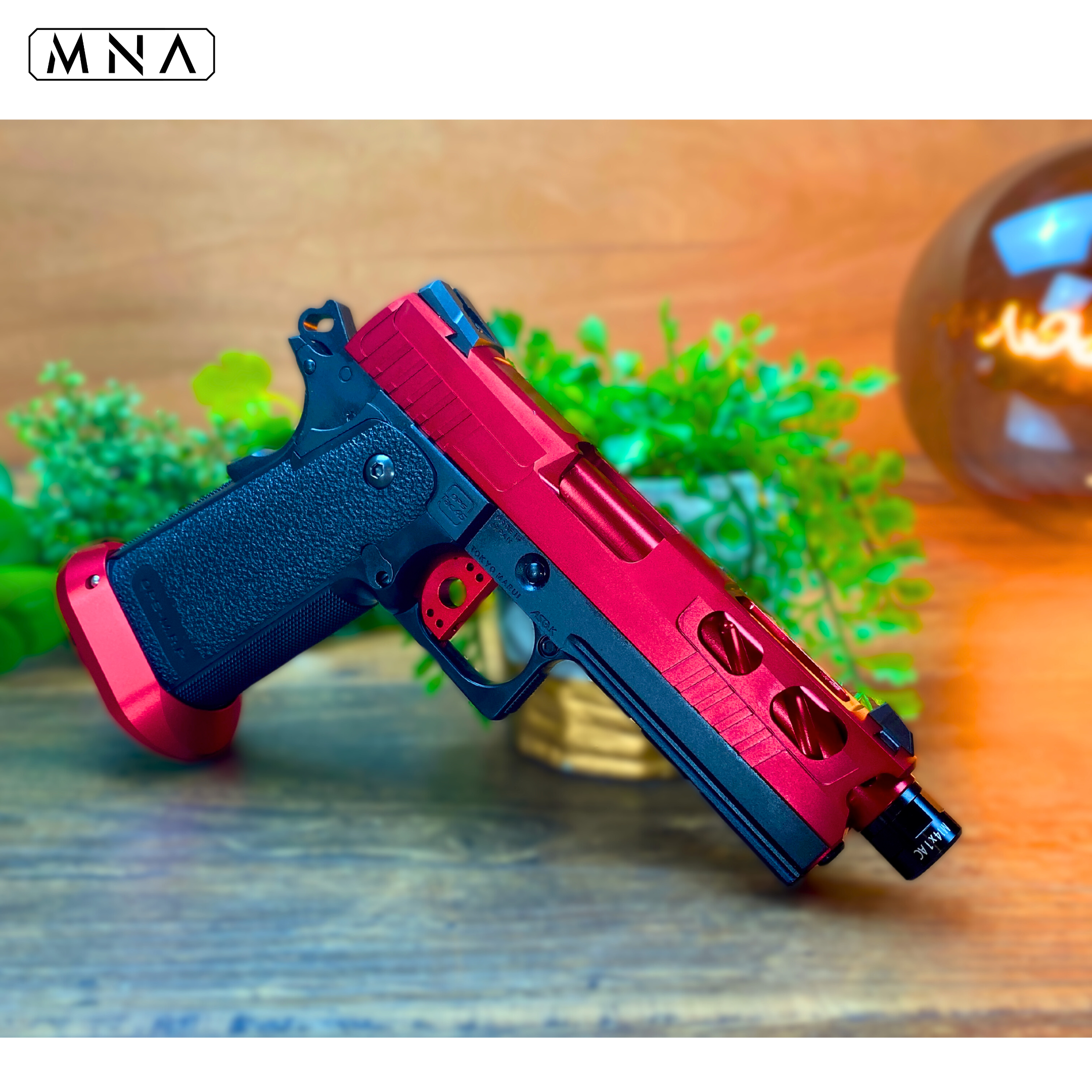 custom built tokyo marui hi capa. Assembly of upgraded and custom hi capas for airsoft gas blowback pistols. the best building service of assembling your new custom hicapa pistol. Black and red custom hi capa.