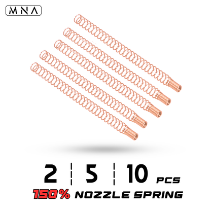 hi capa upgraded tokyo marui nozzle spring set for custom hicapa airsoft pistol. Copper plated color nozzle return springs 150% enhanced nozzle spring hicapa airsoft GBB pistol set. 2pc, 5pc, and 10pc sets. 