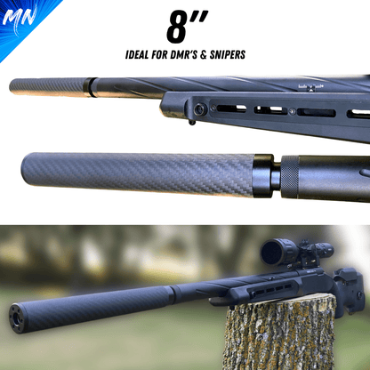 Gen 2 Phantom™ Carbon Fiber Suppressor - Minnesota Airsoft Airsoft airsoft guns airsoft suppressor phantom airsoft Gen 3 Phantom Tracer unit airsoft best airsoft m4 novritsch airsoft sniper rifle hi capa custom pistol airsoft 2022 best AEG airsoft guns in 2023 Minnesota airsoft MN Airsoft guns for beginners best AK VSR Tokyo Marui KWA CYMA G&G Airsoft guns