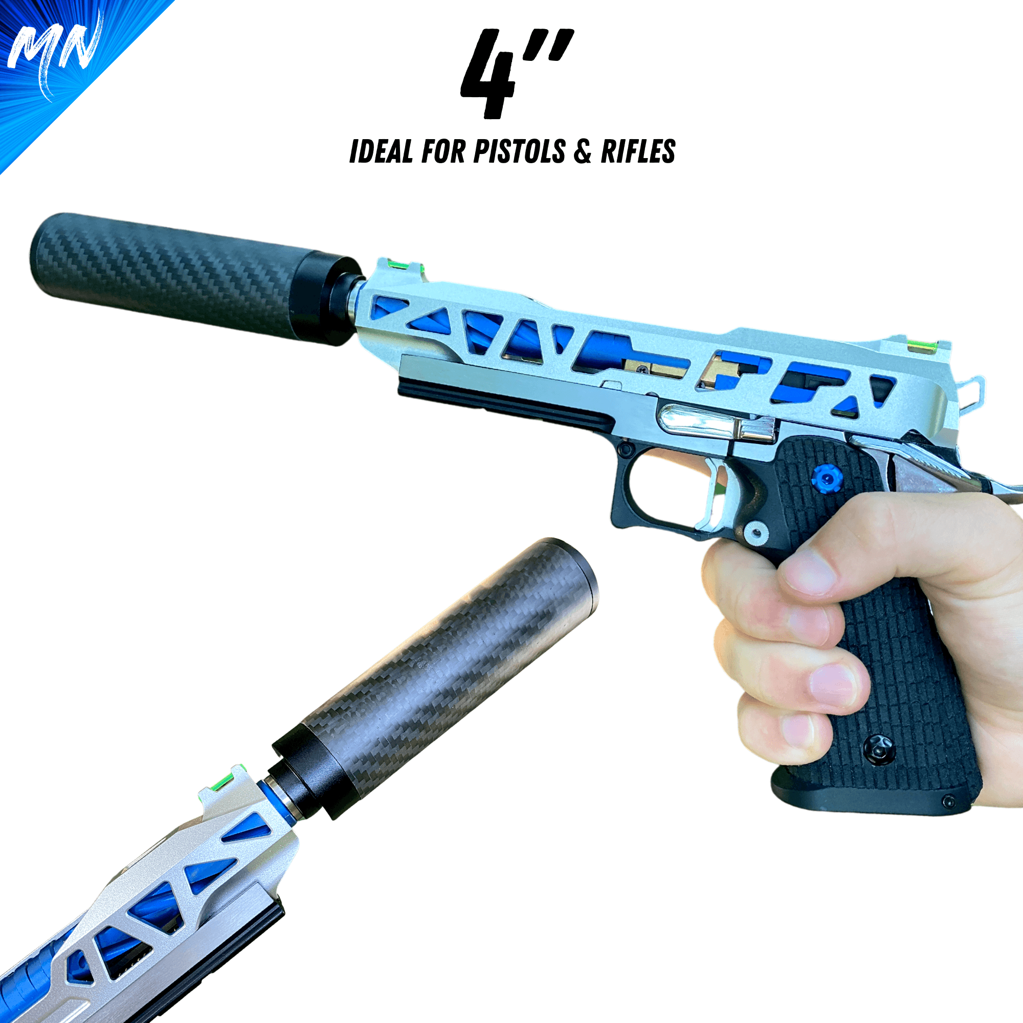 Gen 2 Phantom™ Carbon Fiber Suppressor - Minnesota Airsoft Airsoft airsoft guns airsoft suppressor phantom airsoft Gen 3 Phantom Tracer unit airsoft best airsoft m4 novritsch airsoft sniper rifle hi capa custom pistol airsoft 2022 best AEG airsoft guns in 2023 Minnesota airsoft MN Airsoft guns for beginners best AK VSR Tokyo Marui KWA CYMA G&G Airsoft guns