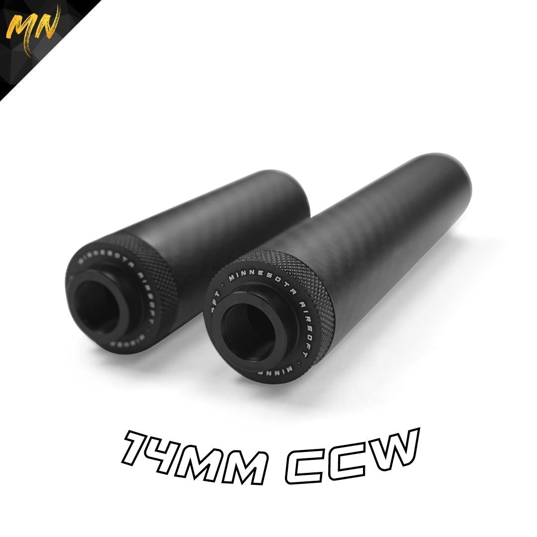 Looking for the ultimate airsoft suppressor? Look no further than the Minnesota Airsoft Gen 4 Phantom Carbon Fiber Airsoft Suppressor. Featuring a new and lighter end cap design, upgraded materials, and professional-grade open-cell acoustic foam, this suppressor is the ultimate accessory for reducing noise and improving accuracy. Comes with a bonus red front end cap and luxury storage box.