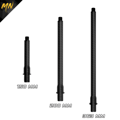 Minnesota Airsoft NEW M4 AEG carbon fiber outer barrel. Available in 150mm, 280mm, and 363mm lengths Crafted meticulously to boost accuracy, range, and overall maneuverability, this lightweight and durable barrel will revolutionize your airsoft gun. Designed specifically for Tokyo Marui spec M4 Airsoft AEG rifles, it perfectly complements your airsoft gun, offering unmatched performance and durability. The Talon carbon fiber airsoft M4 outer barrel is the best airsoft outer barrel in 2023! 