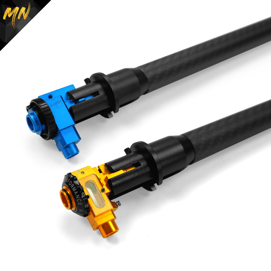 Minnesota Airsoft NEW Talon M4 AEG carbon fiber outer barrel. Available in 150mm, 280mm, and 363mm lengths Crafted meticulously to boost accuracy, range, and overall maneuverability, this lightweight and durable barrel will revolutionize your airsoft gun. Designed specifically for Tokyo Marui spec M4 Airsoft AEG rifles, it perfectly complements your airsoft gun, offering unmatched performance and durability. The Talon carbon fiber airsoft M4 outer barrel works with MAXX, Prowin, and all M4 hopup units! 
